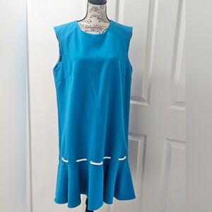 Nannette Leopore Turquoise Mini Dress with White Trim. Size 12